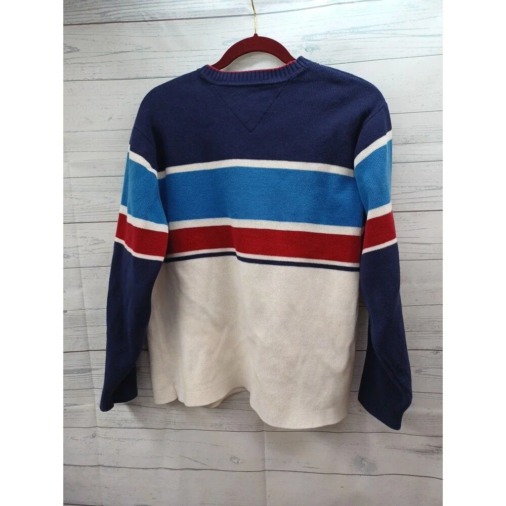 Vintage Y2K Tommy Hilfiger Striped Sweater Sz L Striped Logo